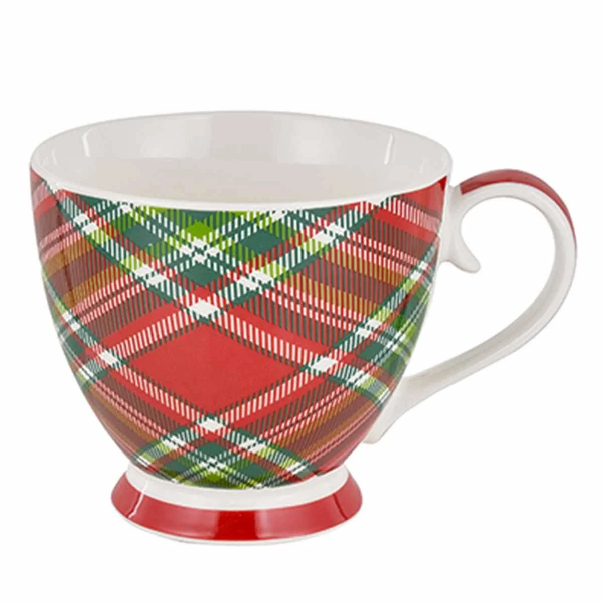 Tazza Natalizia Colazione Porcellana Tartan con Manico