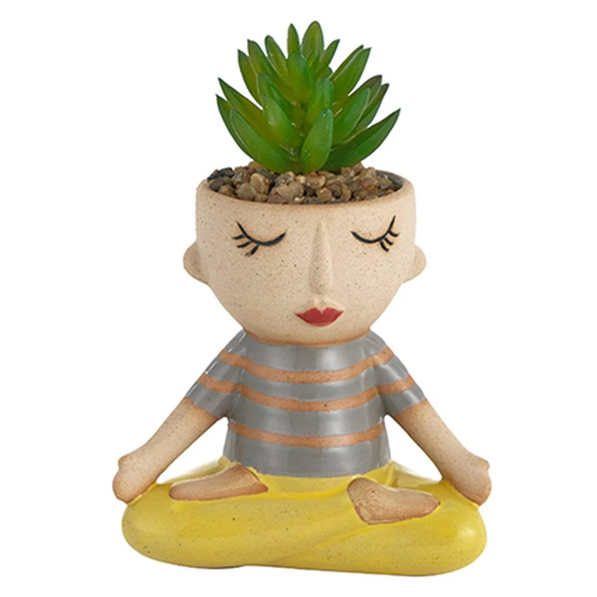 Vaso Ceramica Bimbo Yoga con Pianta cm.18