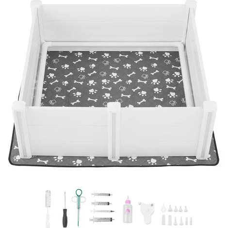 Mophorn Cassetta per Parto di Cani 1220 x 1220 x 460 mm Recinto per Cuccioli da Interno con Porta Regolabile in Altezza e Tappetino Lavabile per Pipì, Adatta a Cani di Taglia Grande