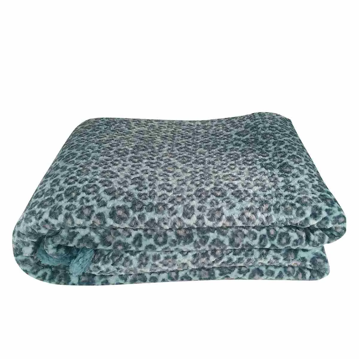 Coperta Plaid Leopard Azzurra cm.130x160