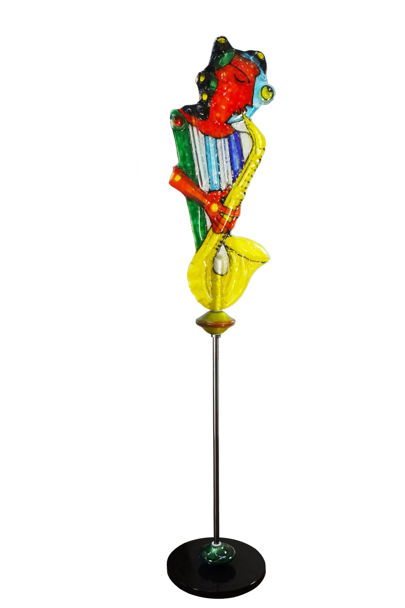 Scultura in Vetro VIBRAZIONI MUSICALI_SAX di Silvio Vigliaturo - Pezzo Unico