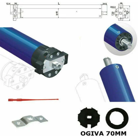 Motore Per Tende Da Sole 100 Kg 50 Nm Adattattore Rullo Tondo Ogiva 70 Mm 230v