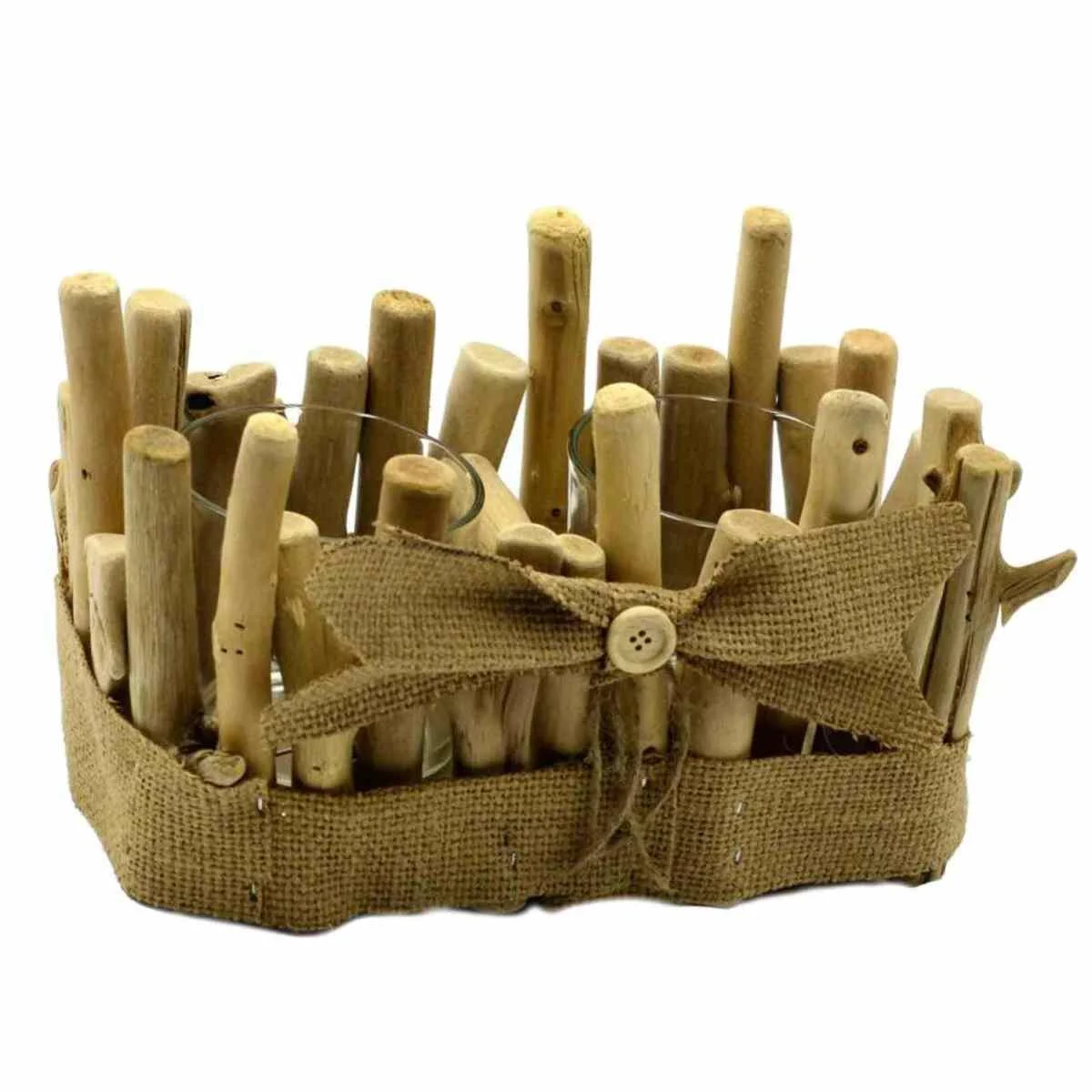 Portacandela Legno con Tronchi cm.23