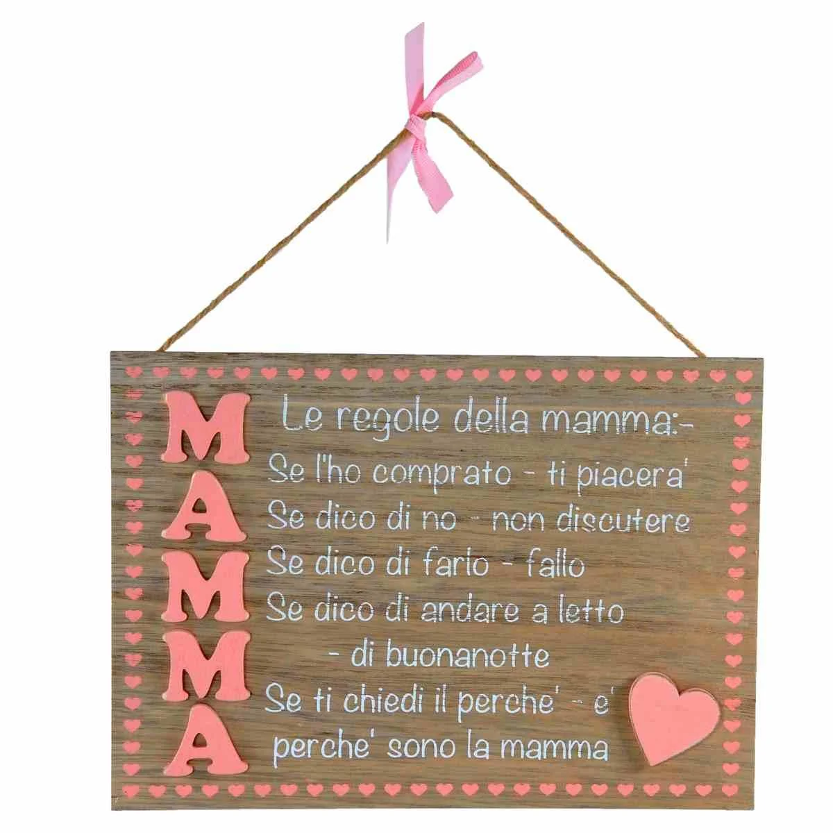 Targa Legno Regole Mamma cm.24x17