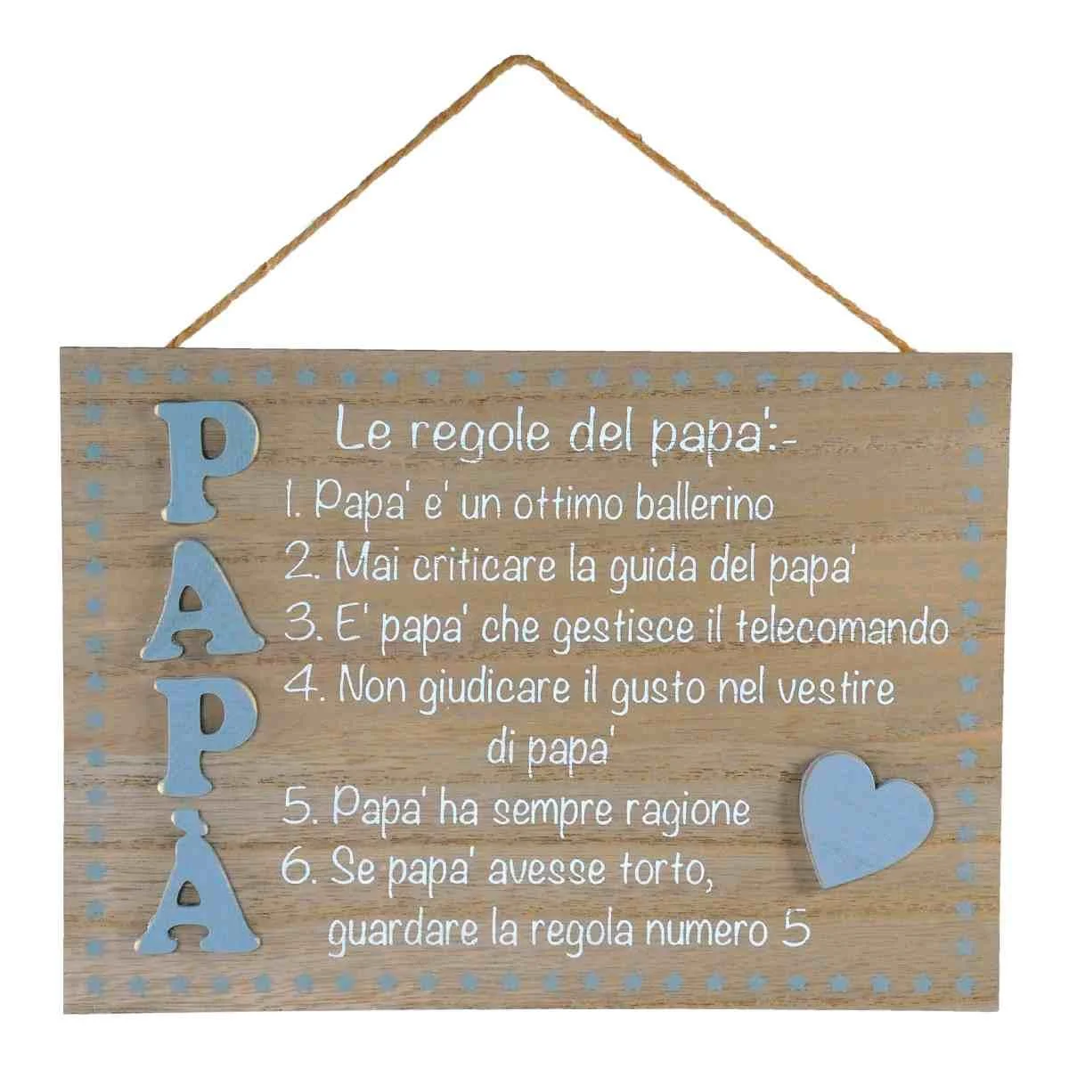 Targa Legno Regole Papà cm.24x17