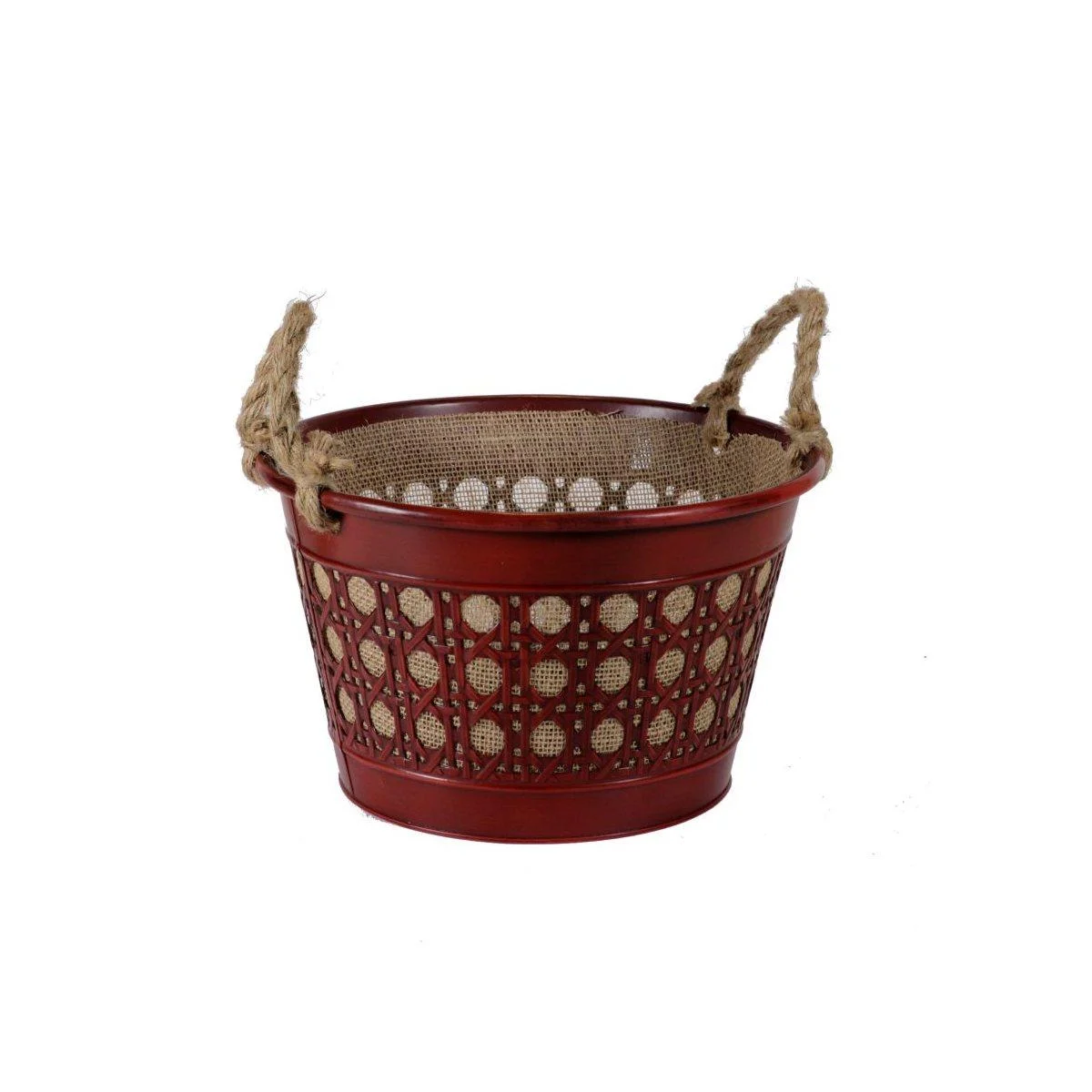 Cesto Metallo Zinco Juta Rosso con Manici cm.32
