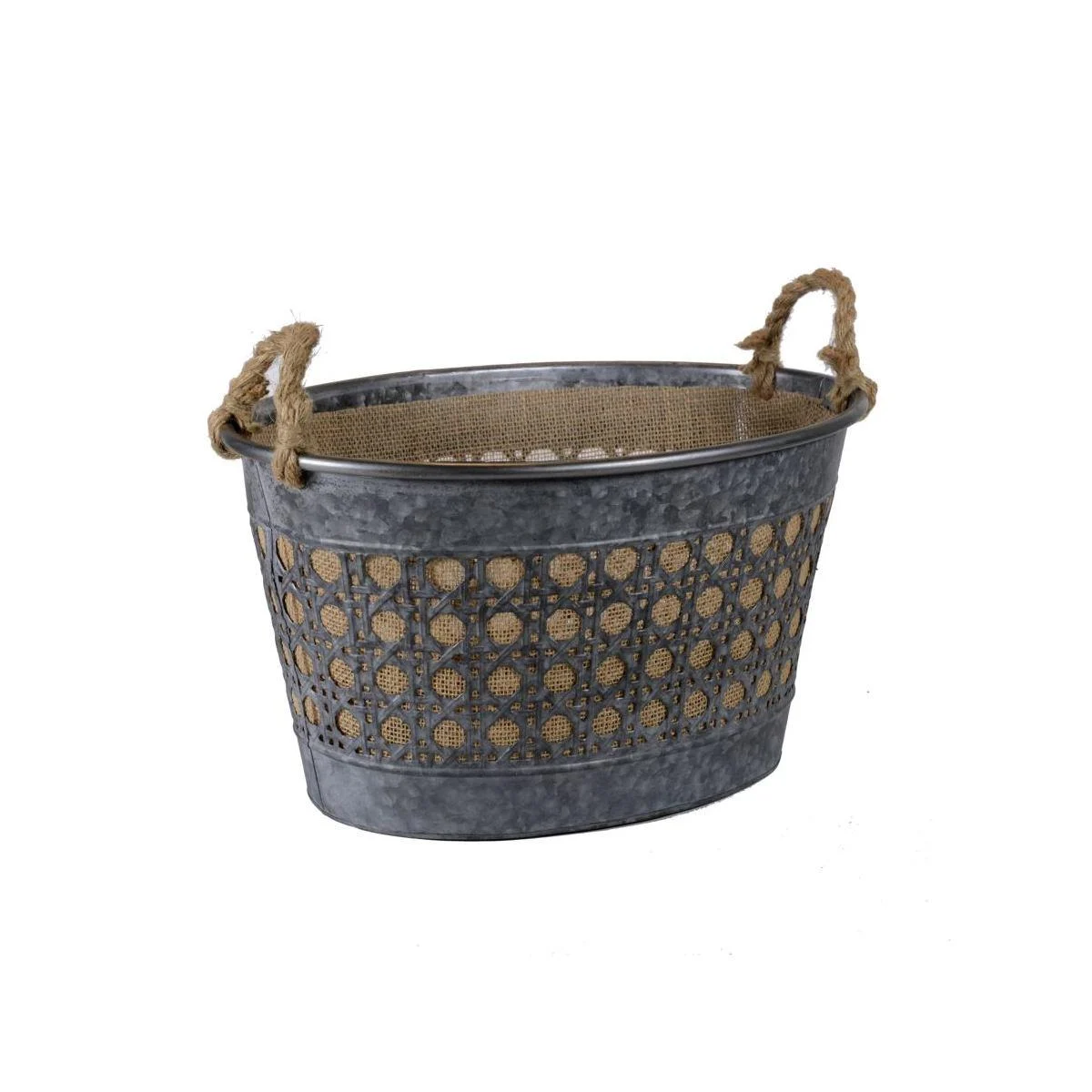 Cesto Metallo Zinco Juta Grigio con Manici cm.45