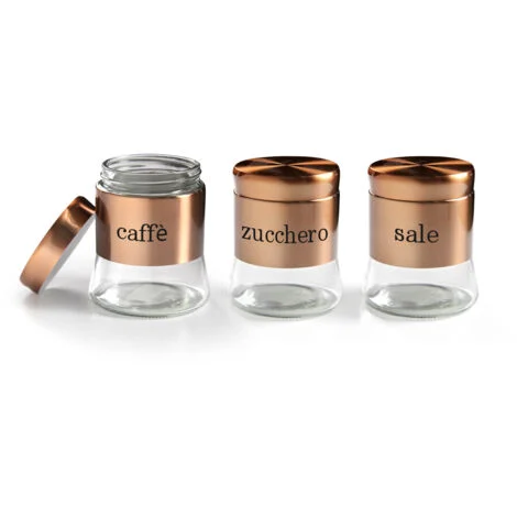 BARATTOLI TRIS SET 3 PEZZI CAFFÈ ZUCCHERO SALE 11 X 14 CM 750 ML RAME
