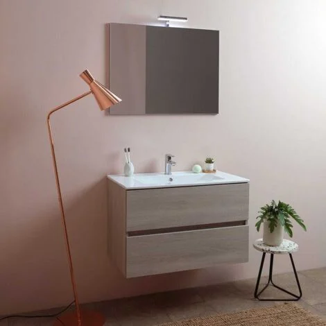 Mobile Bagno 80 Cm Con Cassetti Berlin Olmo Leone Lavabo In Ceramica Luce A Led
