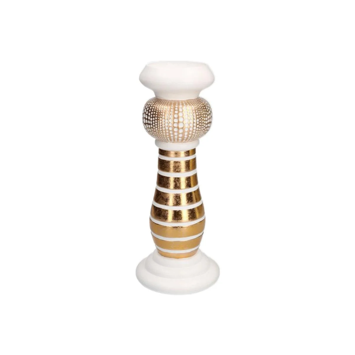 Portacandela Resina Bianco Oro 1P cm.32
