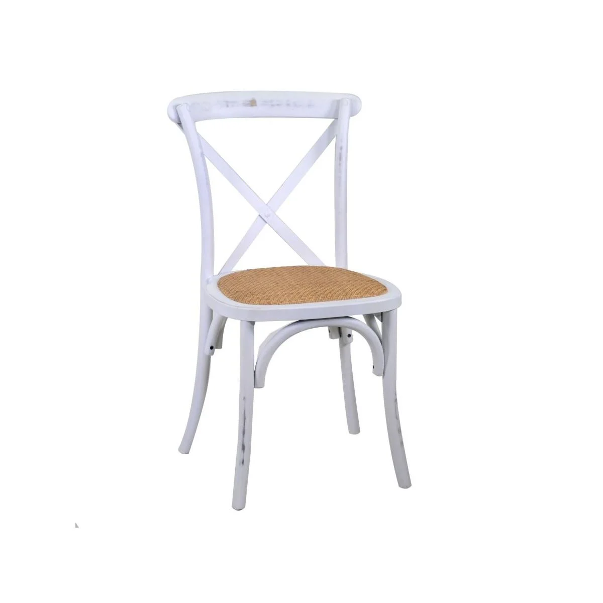 Sedia Legno Cross Bianco Antico Seduta Intreccio Impilabile cm.50x50h46,5