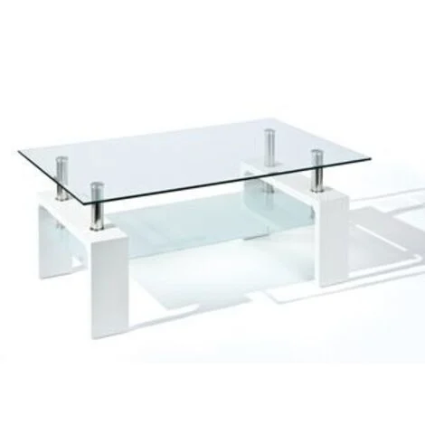 tavolino da soggiorno "alva" bianco con top in vetro temperato 100x60x45 cm