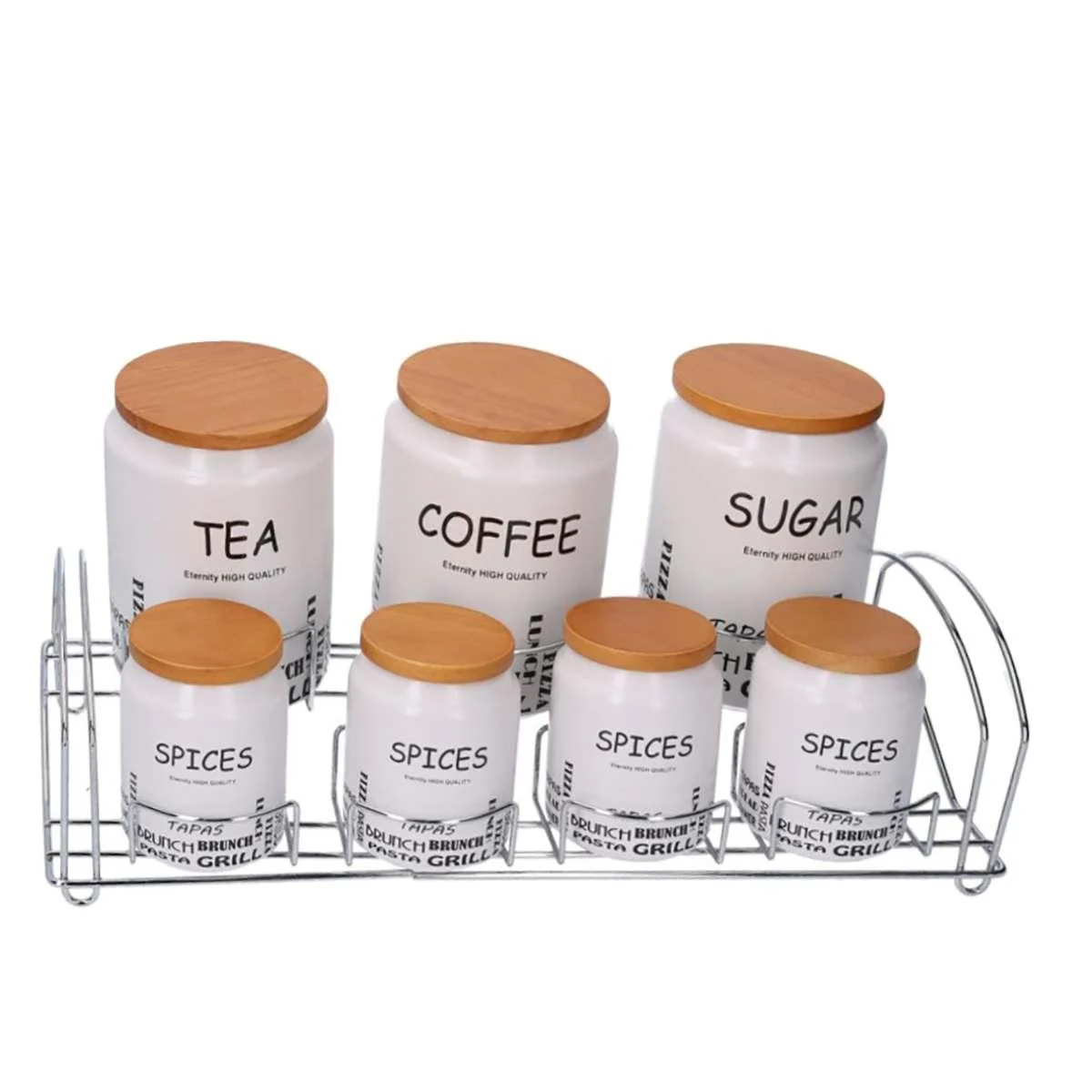 Barattoli Set pz.7 Ceramica Bianca con Supporto