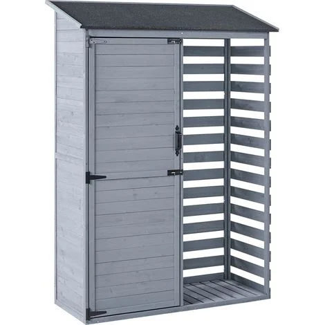 Capanno da giardino in legno di abete con tetto in asfalto ripiani e porte con chiusura a scatto grigio Cengio