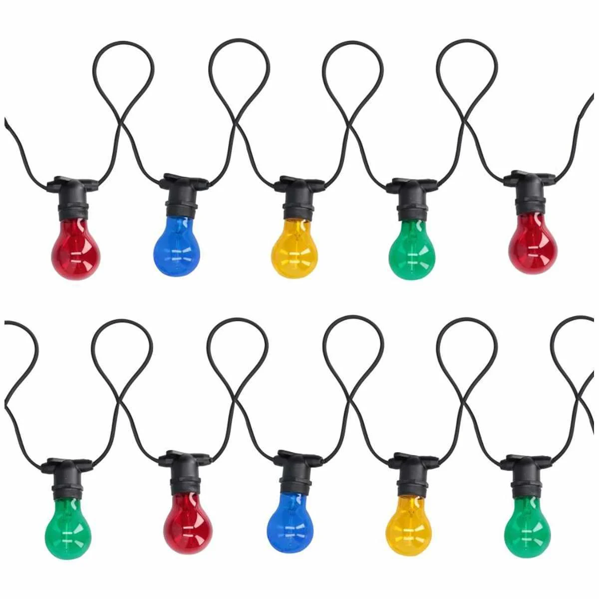 Prolunga Catena 5mt. 10 Lampadine Vetro Luce Multicolor Uso Esterno