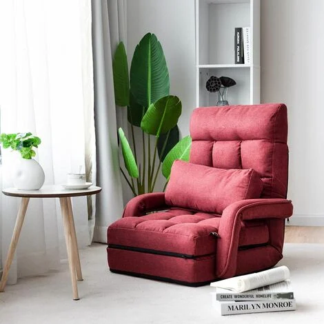 Poltrona Divano, Sedia da Terra con Braccioli e Cuscino, 5 Livelli Regolabili, Multifunzione e Pieghevole, 173 x 69 x 12 cm, Bianco/Rosso/Blu (Rosso)