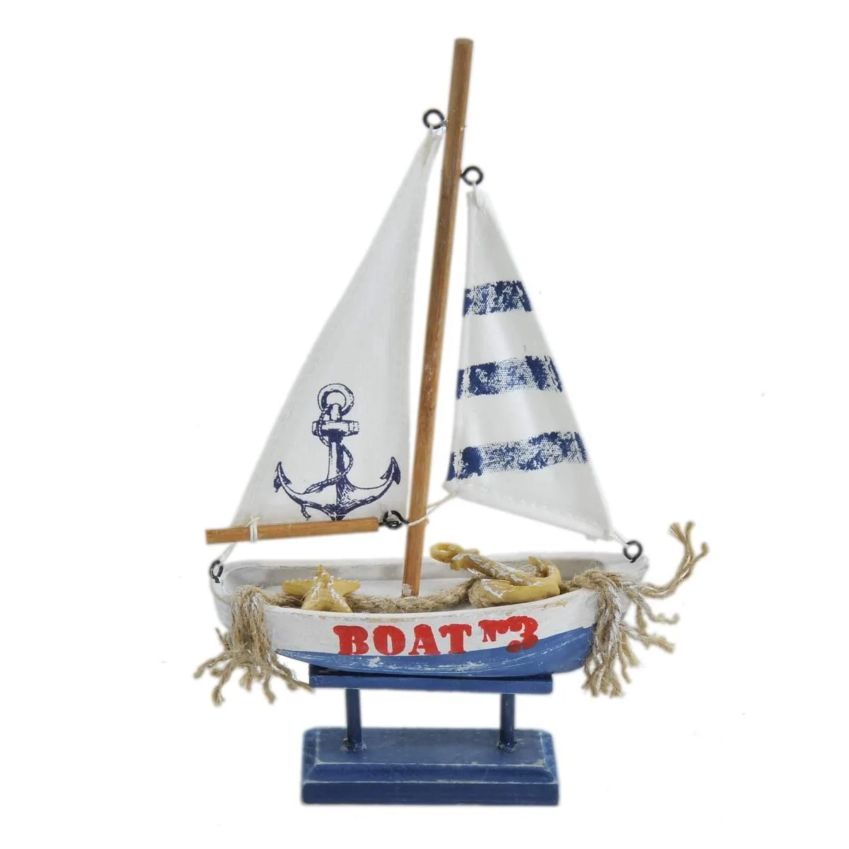 Decorazione Mare Barca Vela Legno cm.16x5xh26