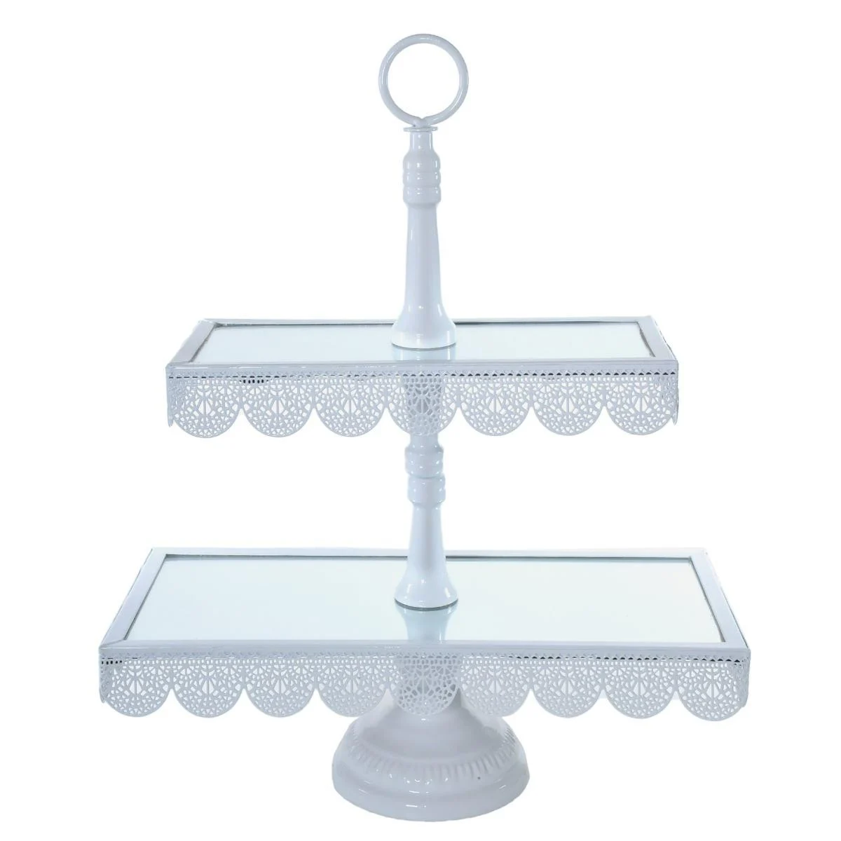 Alzata Metallo 2 Piani Bianca con Specchio cm36x16x45