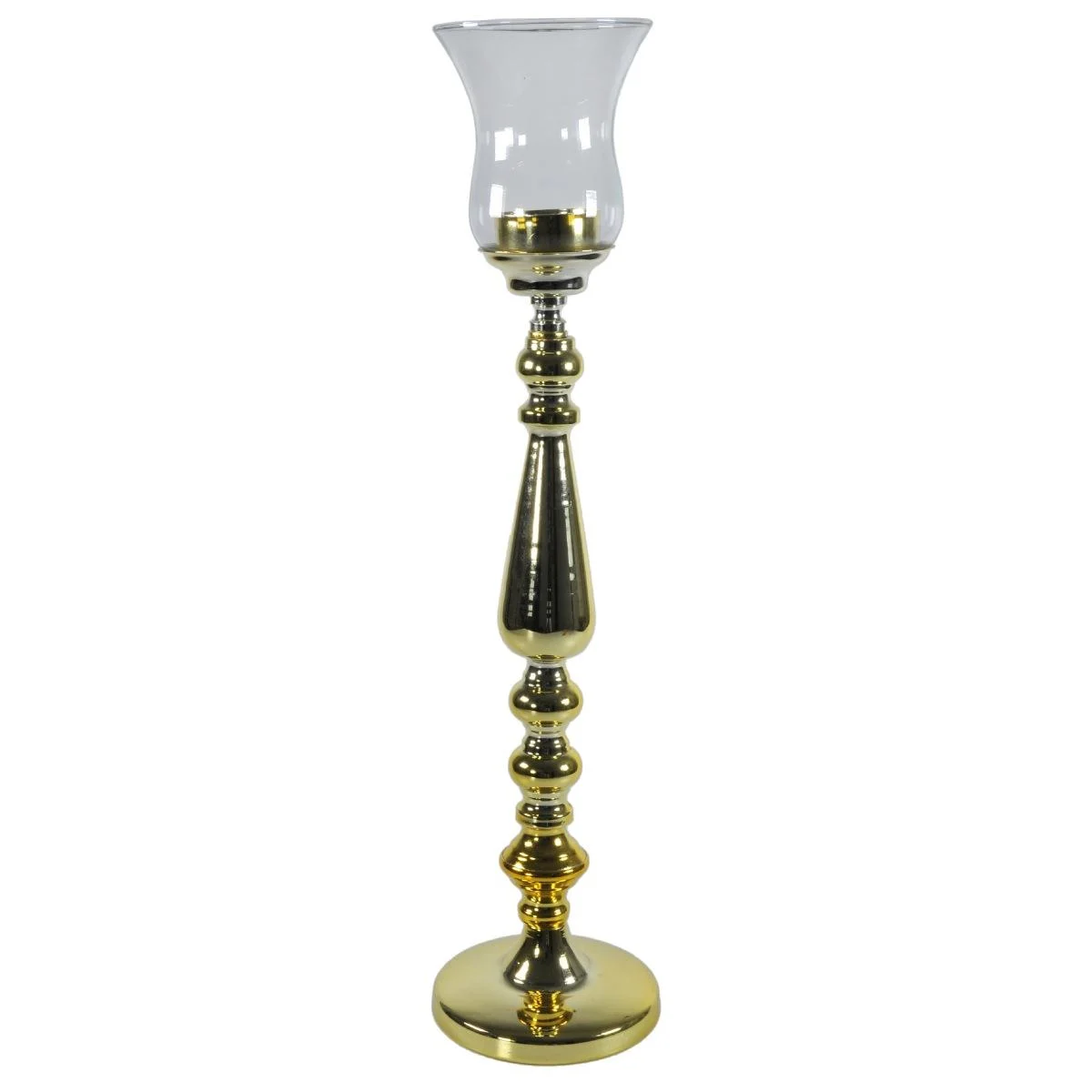Portacandela Vetro con Base Oro Lucido cm.42