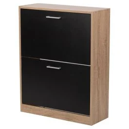 Scarpiera 2 ante a ribalta 63x24xh.80 cm, nero e rovere, Sibilla