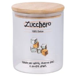 Barattolo zucchero 750 ml in vetro borosilicato, coperchio in bambù, SìChef