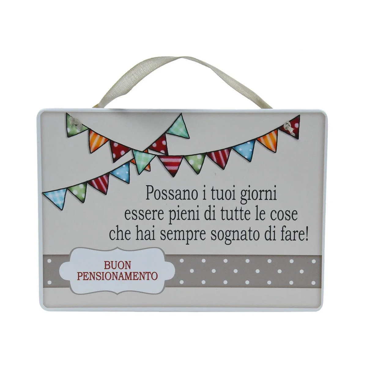Targa Legno "Pensionamento" con Nastrino cm.17