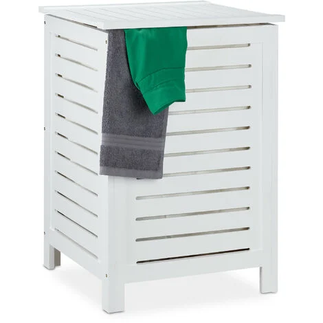 Relaxdays Cesto Portabiancheria con Coperchio, 86 L, Contenitore Panni Sporchi, Legno di Pino, 65,5 x 45 x 45 cm, Bianco