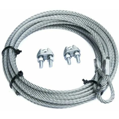 Cavo Ricambio Porte Basculanti Fune D. 4mm Gancio Ad Asola + 2 Mors. Contrappeso