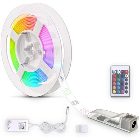 B.K.Licht Striscia LED 3m, rivestimento in silicone trasparente, cambio colori RGB con telecomando, dimmerabile, adesiva, accorciabile, nastro luminoso LED, bianca, per interni IP20
