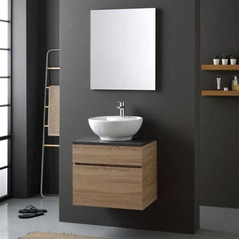 Mobile Bagno Quercia Top Legno Antracite Per Lavabo Da AppoggioSole