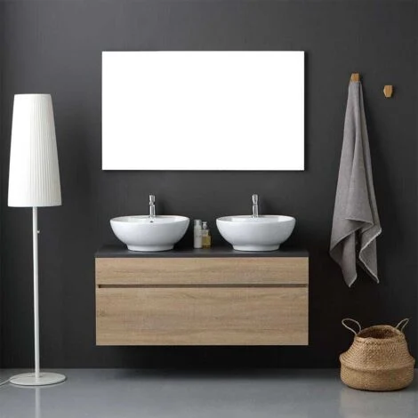 Mobile Bagno Con Top In Legno Antracite E Specchio 120X60Sole