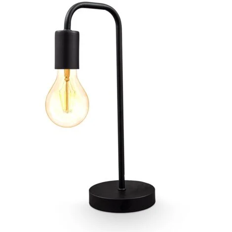 B.K.Licht, Lampada da tavolo retrò, attacco per lampadina E27 non inclusa, interruttore sul cavo, abat-jour da comodino in metallo nero opaco, lampada da lettura vintage industriale