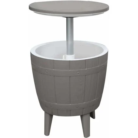 Tavolo Frigo in Resina da Giardino Cosmopolitan Beige Gardiun Capacità 37 L 48,5x48,5x57/82 cm 3 in 1 Tavolino, Frigorifero e Sgabello Grigio