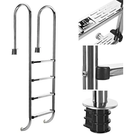 Scala da piscina Melko scala da piscina alta in acciaio inox per piscine, 4 gradini - con gradini extra larghi, antiscivolo