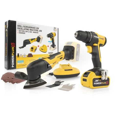 Powerplus KIT Trapano Avvitatore + Utensile Multiuso + Batteria 20 V 4.0 Ah
