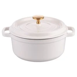 Casseruola con coperchio 20 cm in ghisa smaltata, induzione, bianco, Radici Vaniglia