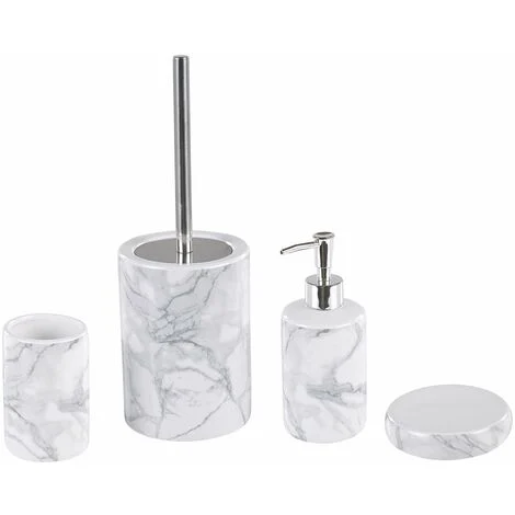 Set Accessori Bagno Porta Sapone in Ceramica Marmo Bianco Porta Scopino Arauco