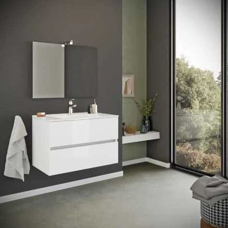 Mobile Bagno Sospeso Bianco Lucido 80Cm 2 CassettiBenaco
