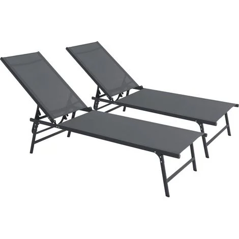 Set di 2 lettini prendisole in metallo "Sublima" - 180 x 54 x 104 cm - Antracite