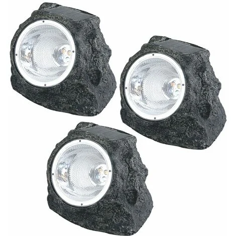 SET di 3 faretti solari da giardino a LED, autocaricanti da esterno in pietra chiara design solare
