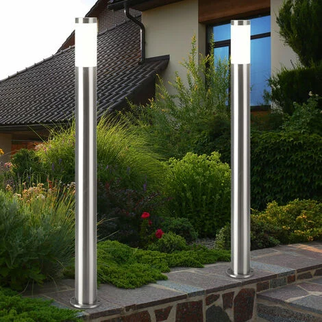 2x luci da esterno per giardino, cortile, pilastri con base in acciaio inossidabile, faretti, piantana