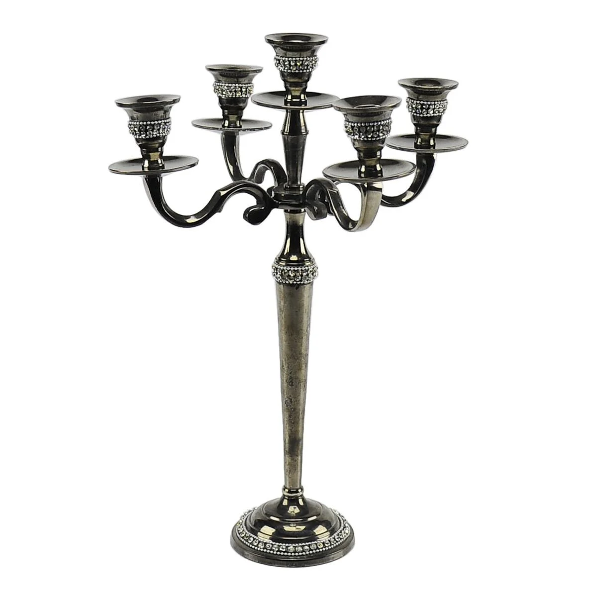 Candelabro 5P Metallo Nero con Strass h40