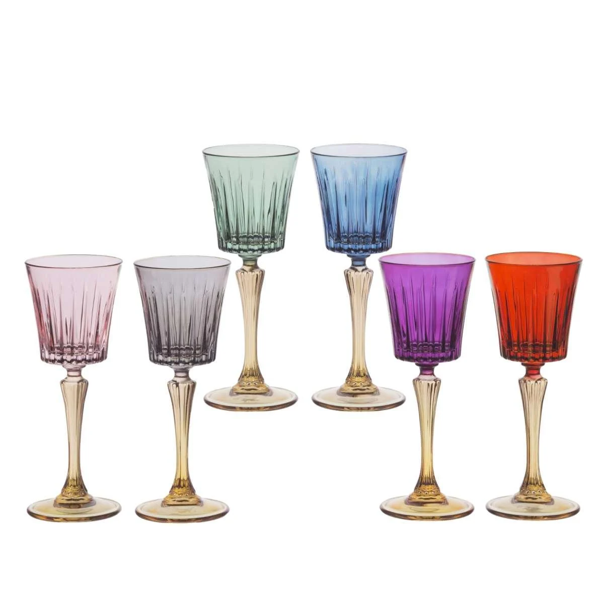 Bicchieri Vetro Set pz.6 Vino Arlecchino Bicolore cl.19,5
