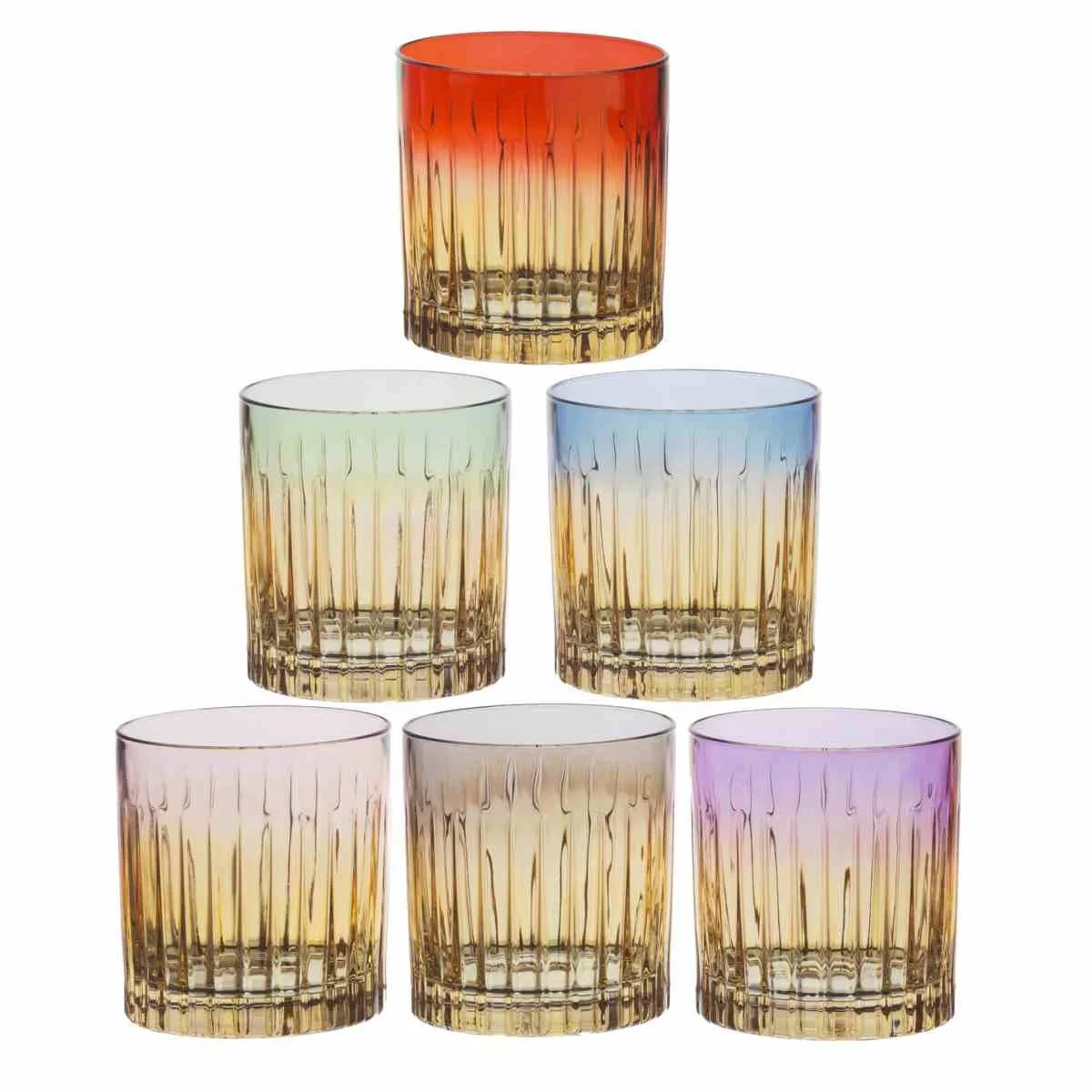 Bicchieri Vetro Set pz.6 Acqua Arlecchino Bicolore cl.9