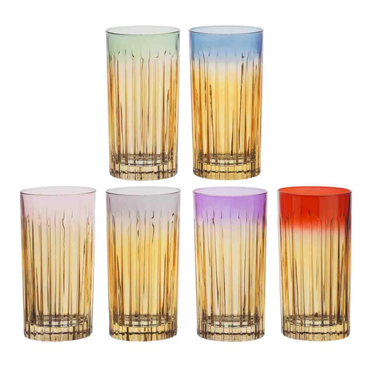 Bicchieri Vetro Set pz.6 Bibita Arelcchino Bicolore cl.15