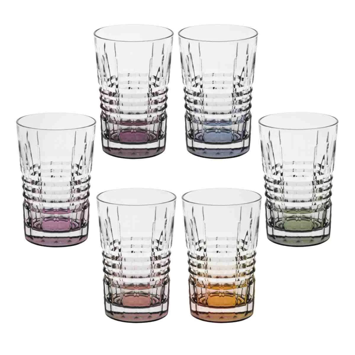 Bicchieri Vetro Set pz.6 Bibita Incontro Bicolore cl.12