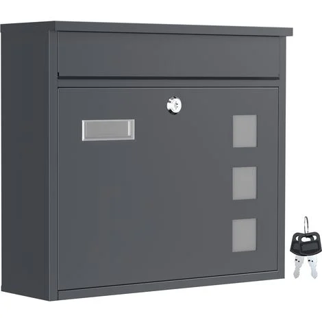 Wiltec Cassetta postale singola V12 in acciaio verniciato a polvere antracite con finestrelle e vetrino portanome