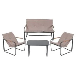 Set giardino 4 posti, cuscini imbottiti, nero/tortora, Cannes Esté