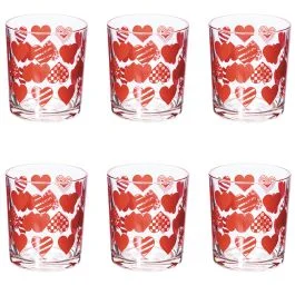 Set 6 bicchieri acqua in vetro 270 ml, Cuori