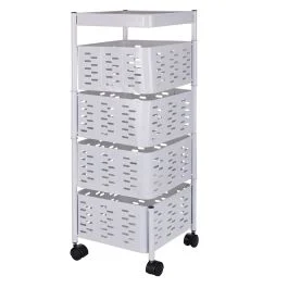 Carrello multiuso in ferro con ruote, 4 cassetti mobili, bianco, Sìordine